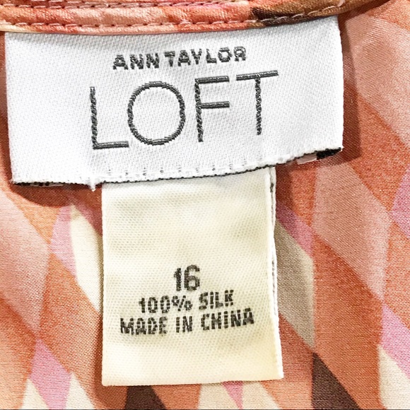 Ann Taylor LOFT Silk Top Size 16 Pink Brown Geometric Sleeveless Blouse - Picture 2 of 9